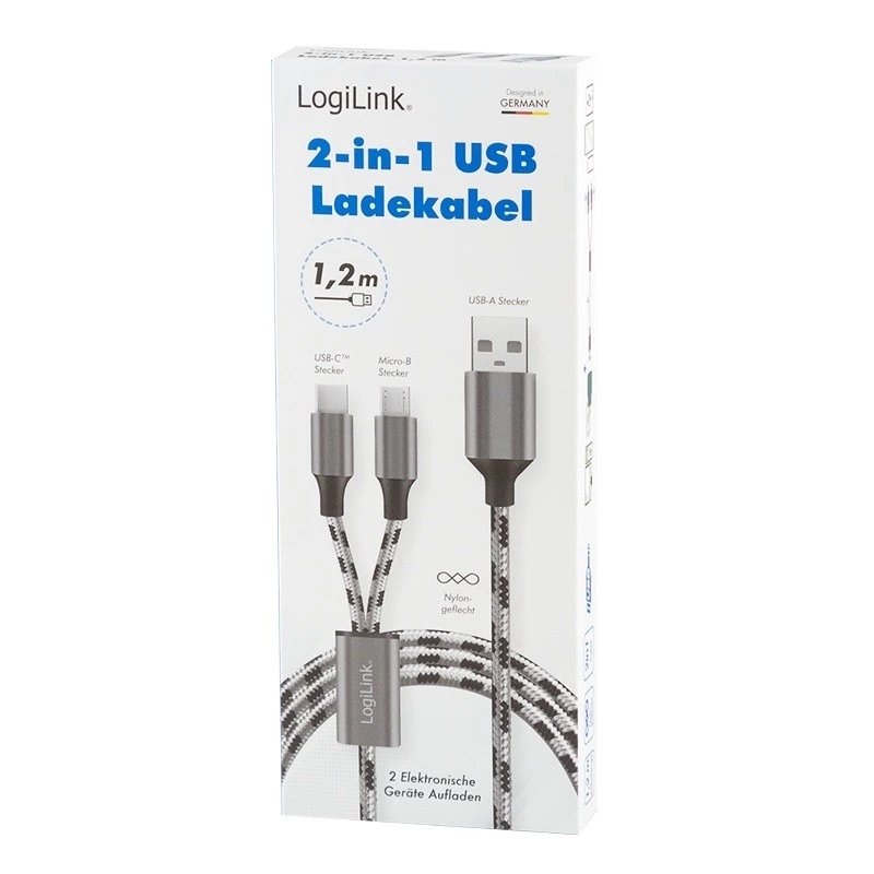 LogiLink CU0202 USB kábel USB 2.0 1,2 m USB A USB C/Micro-USB A sivý