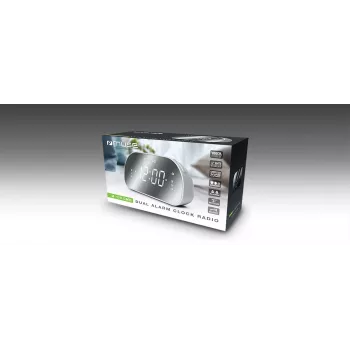 Rádiobudík Muse M-170CMR — digitálny rádiobudík, 1,2 palcový LED displej, FM, AC 230V, AAA záloha, zrkadlo/biela