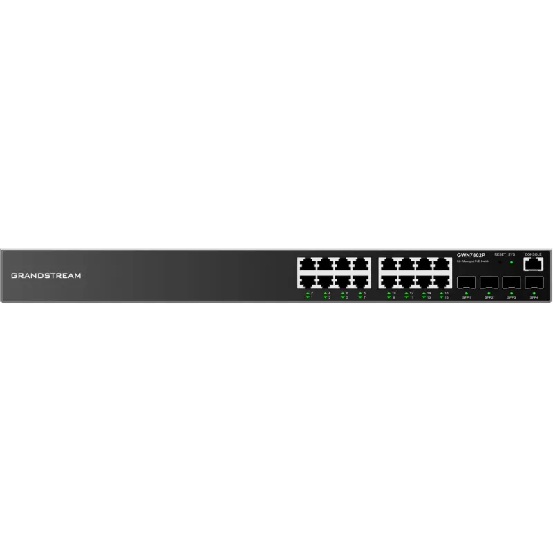 Spravovateľný switch Grandstream GWN7802P L2+ PoE+, 16x Gigabit, 4x SFP