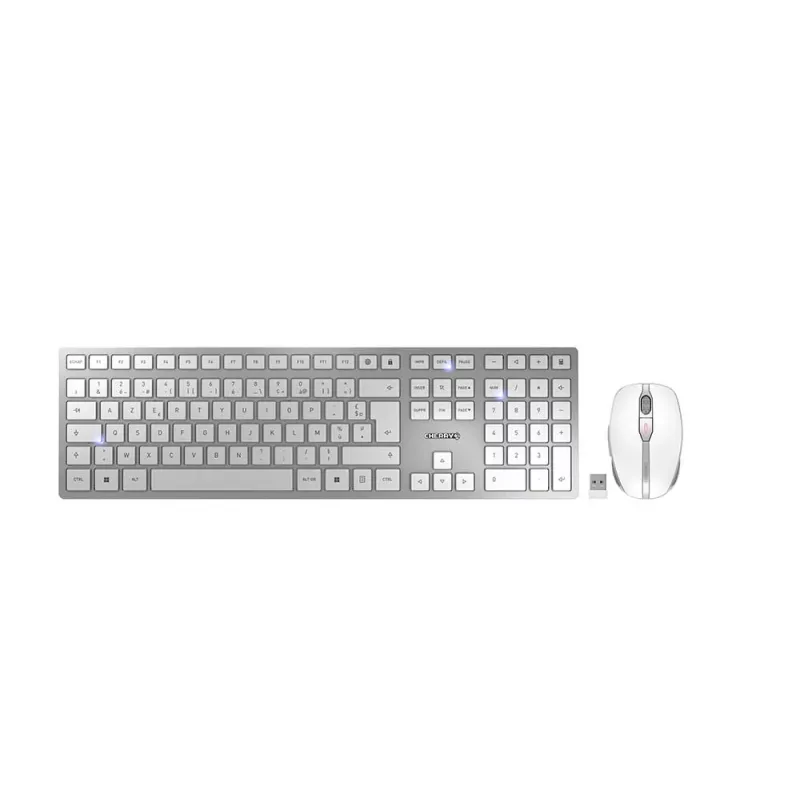 CHERRY DW 9100 tenká klávesnica myš v balení univerzálna RF bezdrôtová + Bluetooth AZERTY francúzska strieborná