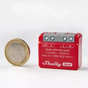 Inteligentný spínač Shelly 1PM Mini Gen4, bezdrôtový 110–240 V AC, max. 8 A / 2000 W, plastové puzdro 34×16×29 mm