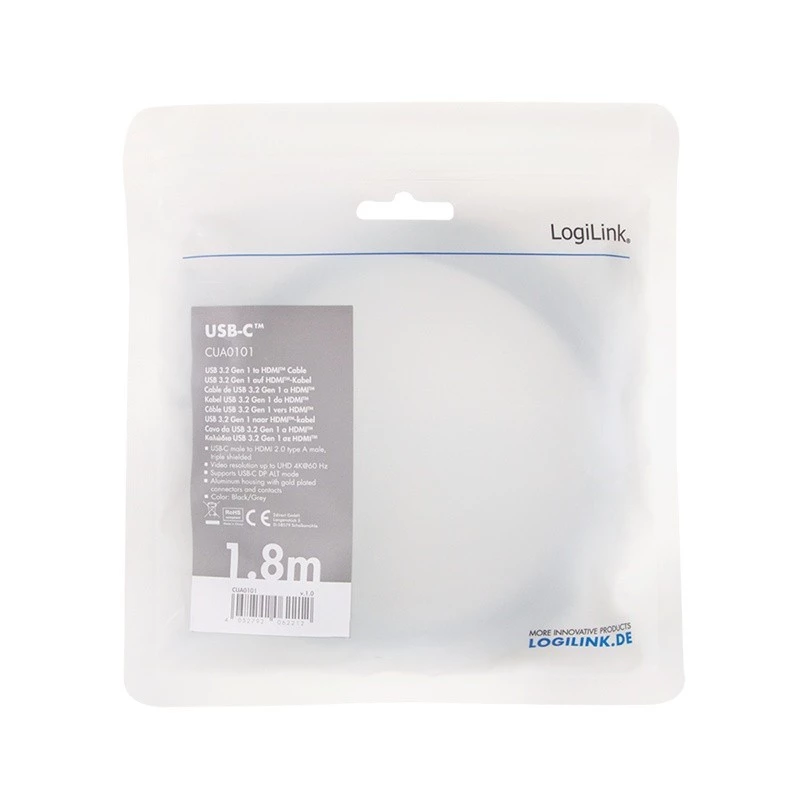 LogiLink CUA0101 USB 3.2 Gen1 Type-C na HDMI-A kábel 1,8 m čierna sivá