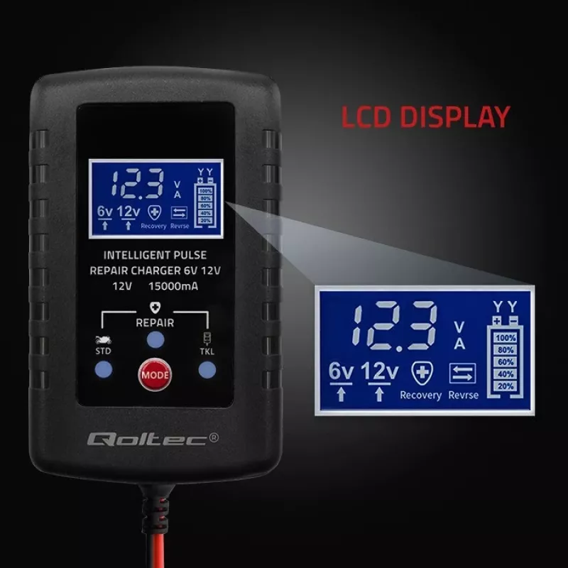 Nabíjačka batérií QOLTEC 52426 pre AGM-/GEL-/štandardné batérie 6V/12V 2A s LED indikátorom