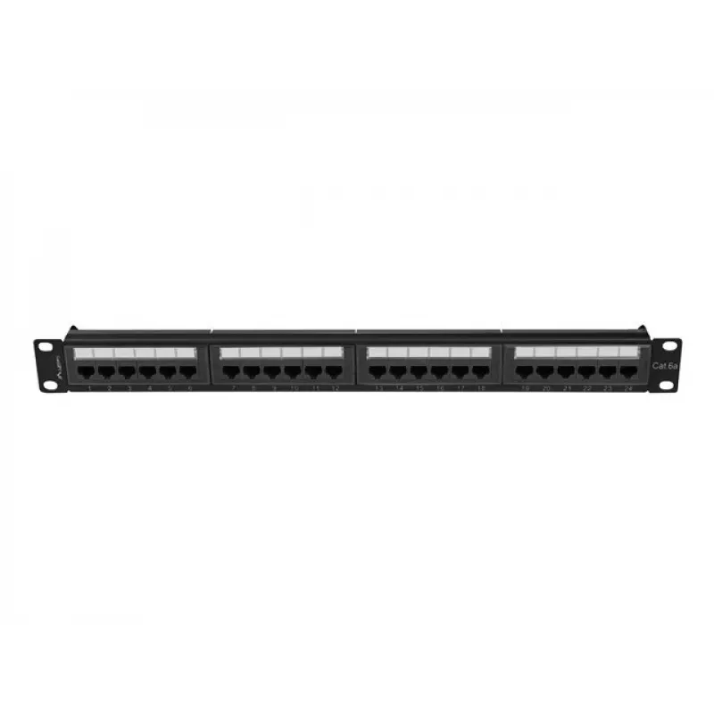 Patch panel 1U LANBERG PPUA-1024-B, 24 portov, Cat6a, U/UTP, 1U rack, hĺbka 102 mm, kov, čierny