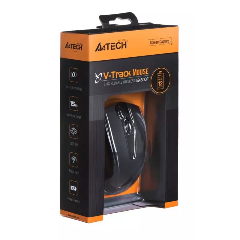 Bezdrôtová RF myš A4Tech G9-500F, pre pravákov, 1000 DPI, 2,4 GHz nano prijímač, dosah 15 m, AA batéria