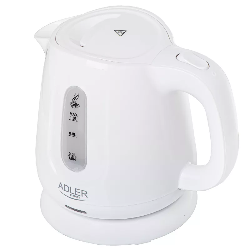 Rýchlovarná kanvica Adler AD 1373 – 1 L objem, 850 W, biela, 360° základňa, polypropylén