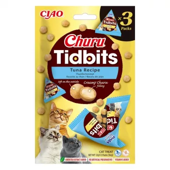 Mokré krmivo - maškrta pre mačky INABA Cat Churu Tidbits s receptúrou z tuniaka — 3 x 12 g vrecká