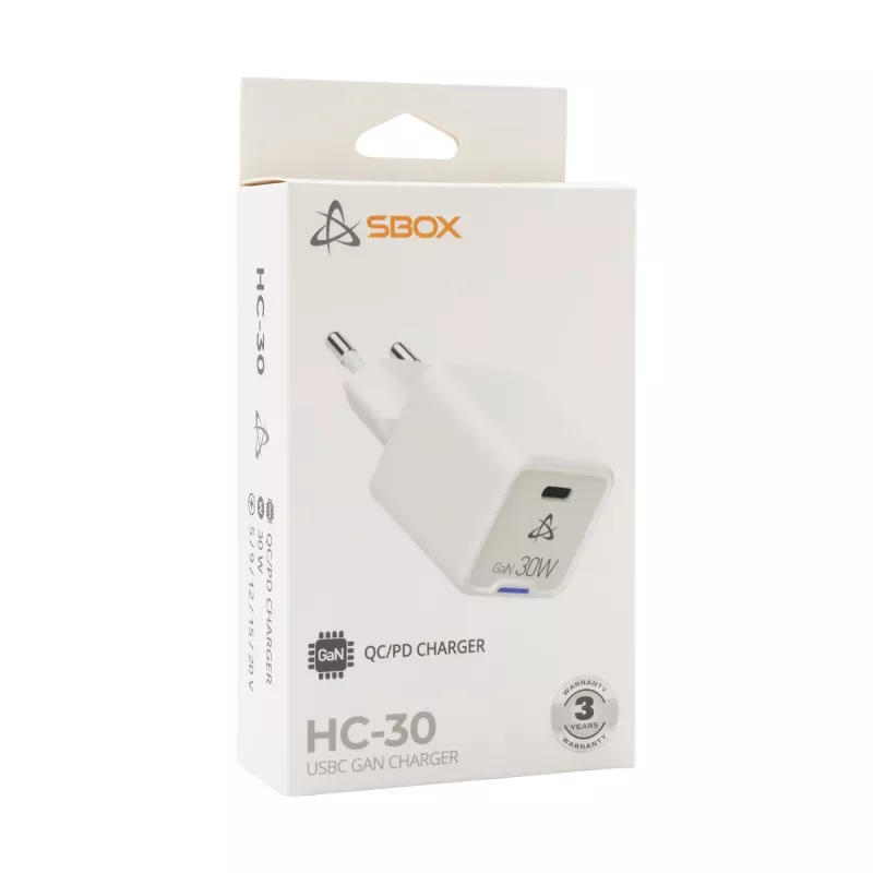 SBOX Home Charger HC-30 30W GaN USB Type-C rýchlonabíjačka