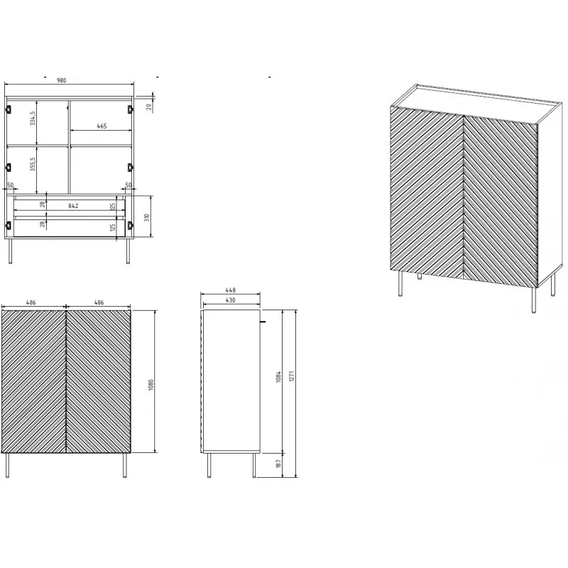 Regál cama meble ONDA 2D2SZ knižnica 98×45×127 cm čierna