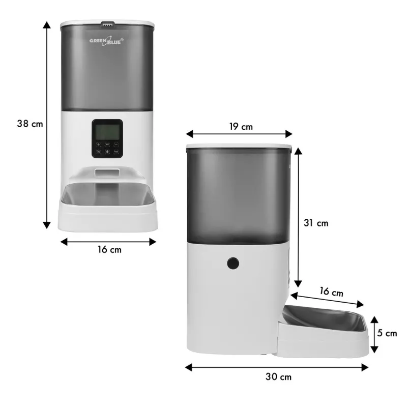 GreenBlue GB393 automatické kŕmidlo pre domáce zvieratá, 6 l, USB 5V/1A, biele