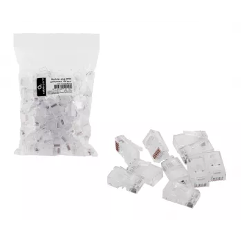RJ45 konektor samec GEMBIRD PLUG3UP6/100, Cat5, rovný konektor, transparentný, pozlátené kontakty, balenie 100 ks