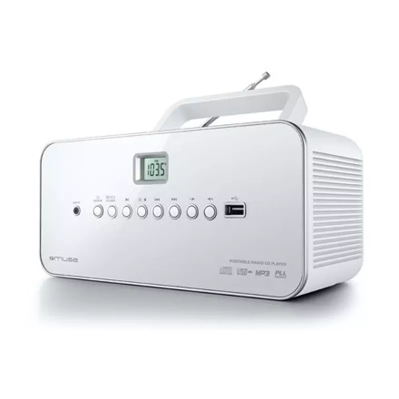 Prenosný stereo systém Muse M-28RDW – CD/MP3 prehrávač, FM/MW tuner, 3W RMS, biela, 1,4 kg