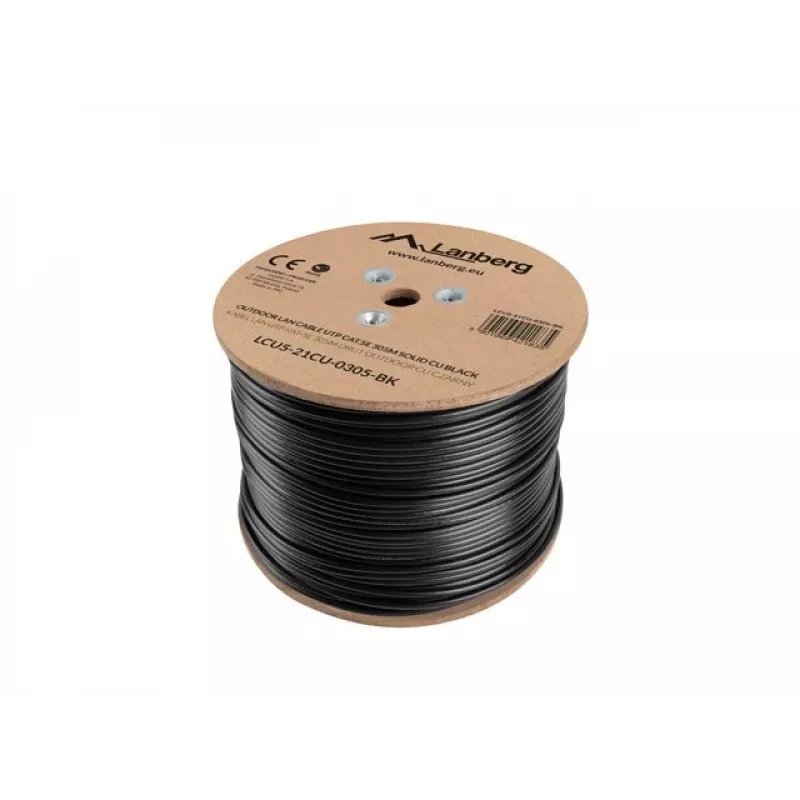 Sieťový kábel LANBERG Cat5e U/UTP LCU5-21CU-0305-BK, 305 m, 24 AWG, PVC plášť, čierny