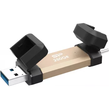 USB flash disk Silicon Power DS72 250 GB, USB 3.2 Gen 2 Type-A / Type-C, hliník/gumové viečko, zlatá