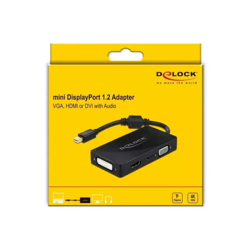 DeLOCK Mini DisplayPort 1.2 na VGA HDMI DVI Audio 4K pasívny čierny