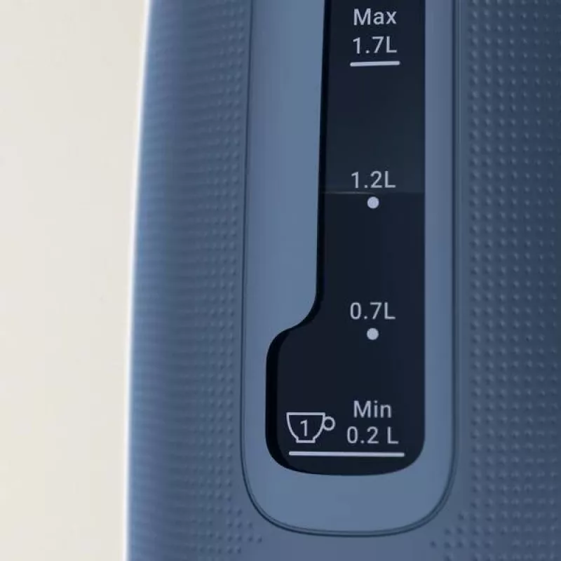 Elektrická kanvica Tefal KO2M0410 — 1,7 L, 2400 W, modrá, ukazovateľ hladiny vody, filter proti vodnému kameňu