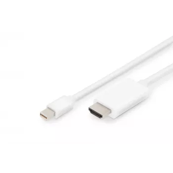 Digitus ASSMANN - adaptérový kábel - Mini DisplayPort samec na HDMI samec - 2 m - trojitá izolácia - biely - tvarovaný, 4K podpora (AK-340304-0