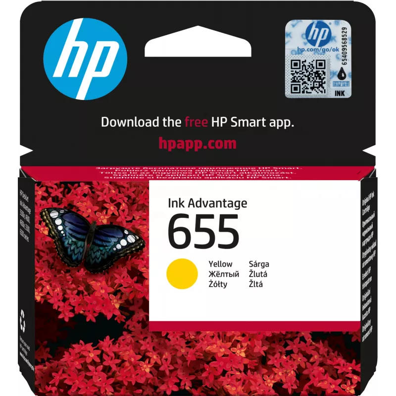 HP 655 žltá originálna Ink Advantage atramentová kazeta, žltá, 1 ks, 600 strán