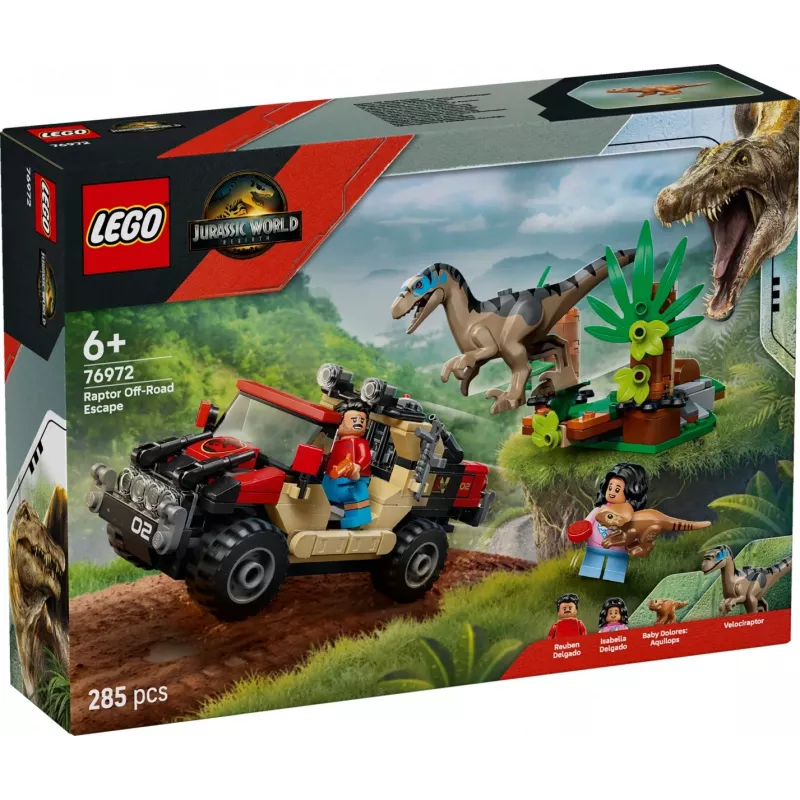 Stavebnica LEGO Jurassic World 76972 Raptor Off-Road Escape, 285 dielov, 2 minifigúrky, vek 6+