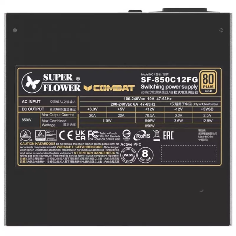 Napájací zdroj Super Flower Combat FG 850 Watt, ATX 3.1, modulárny