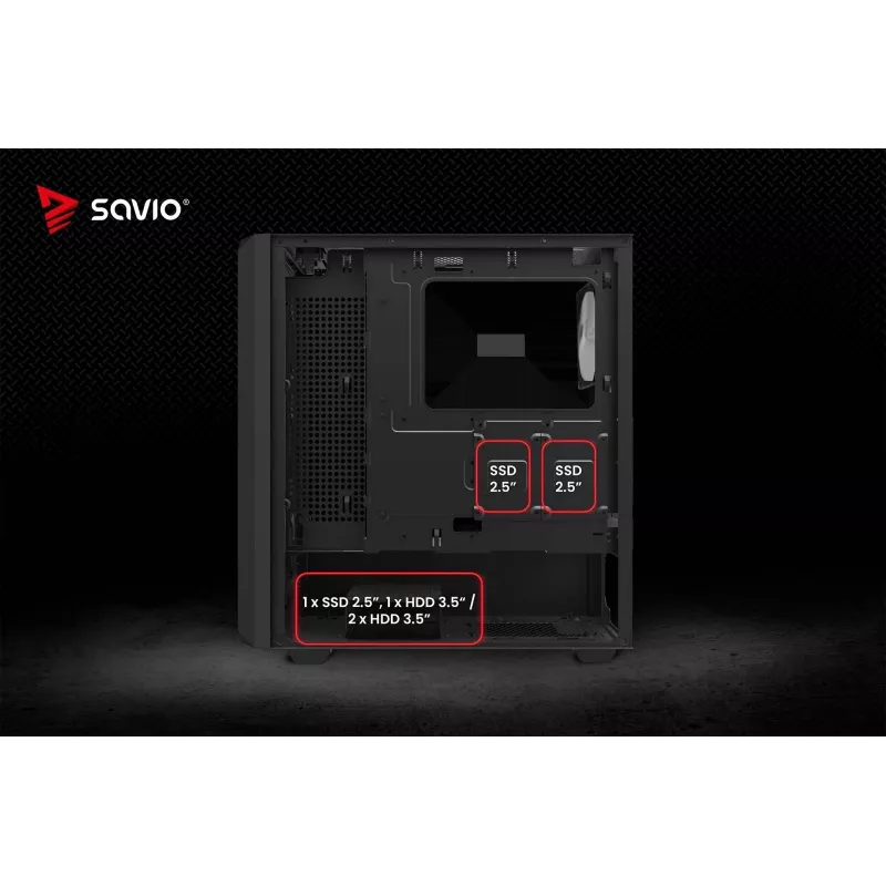 Savio Noctis Glass RGB Cube počítačová skriňa, ATX/Micro-ATX/Mini-ITX, predná strana z tvrdeného skla, RGB ventilátory, čierna