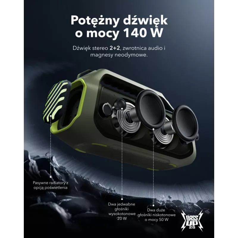 Boom 2 Plus | Výkonný outdoorový basový Bluetooth reproduktor dobrodružná zelená