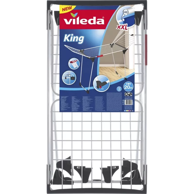 Sušiak na bielizeň VILEDA King White 157247 — oceľ, 20 m sušiaca plocha, skladací s kolieskami