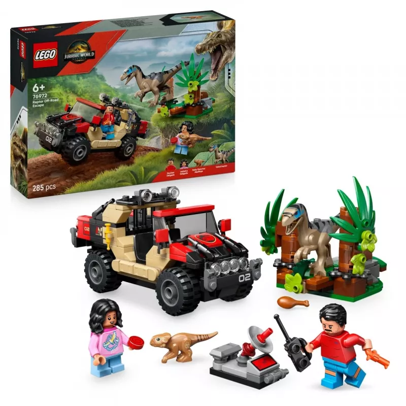 Stavebnica LEGO Jurassic World 76972 Raptor Off-Road Escape, 285 dielov, 2 minifigúrky, vek 6+