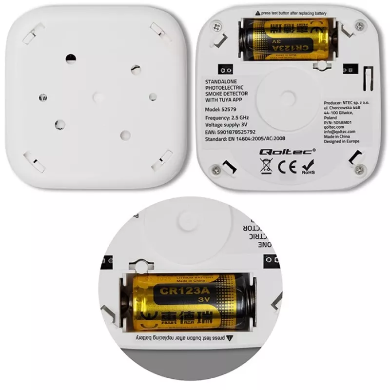 Detektor dymu s batériou Tuya WiFi LED