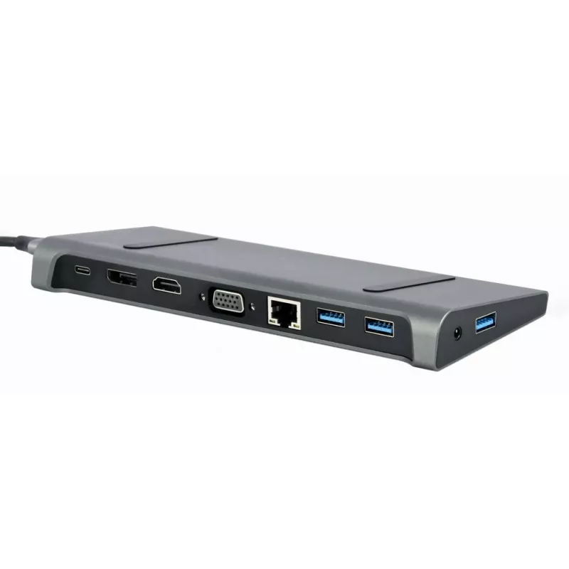 Laptop dok Gembird A-CM-COMBO9-02 USB 3.2 Gen 1 Type-C, HDMI, VGA, 3×USB-A, Gigabit Ethernet, 87W PD, sivá
