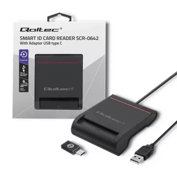 Čítačka ID kariet QOLTEC Smart-Chip-ID čítačka kariet — USB, čierna, 84,5×65×16 mm, 63 g