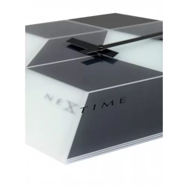 NeXtime hodiny 8171 Cubic, 43,5x37 cm, nástenné, čierne/biele/sivé