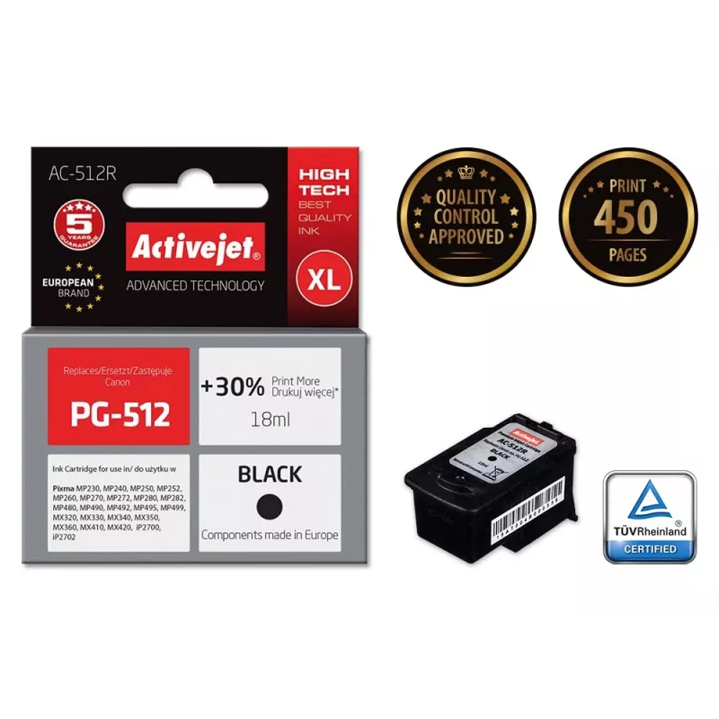 Activejet AC-512R atrament (náhrada za Canon PG-512; Premium; 18 ml; čierny)