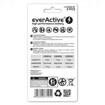 8 ks sada lítiových batérií everActive 4 x CR2032, 2 x CR2025, 2 x CR2016