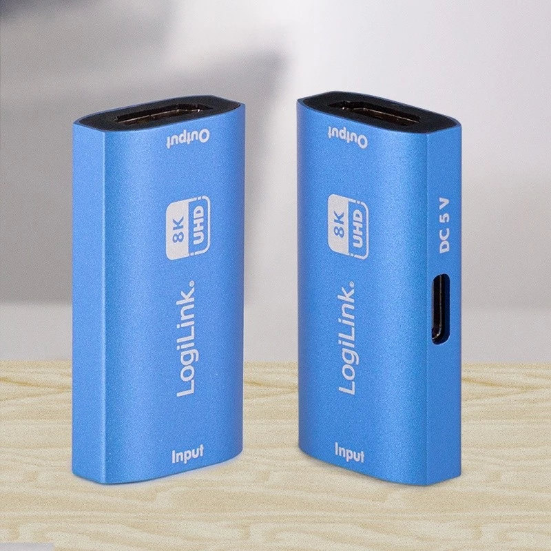 HDMI opakovač, 20m, 8K 60Hz, HDCP 2.3, hliník, modrá