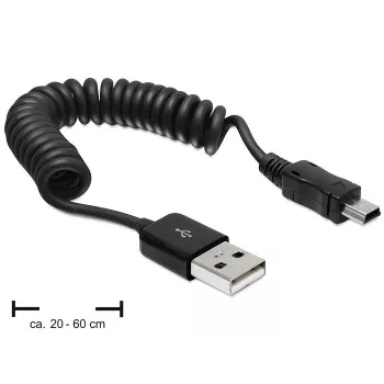DeLOCK 83164 USB 2.0 špirálový kábel, USB-A na Mini-USB B, 0,6 m, čierny