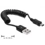 DeLOCK 83164 USB 2.0 špirálový kábel, USB-A na Mini-USB B, 0,6 m, čierny