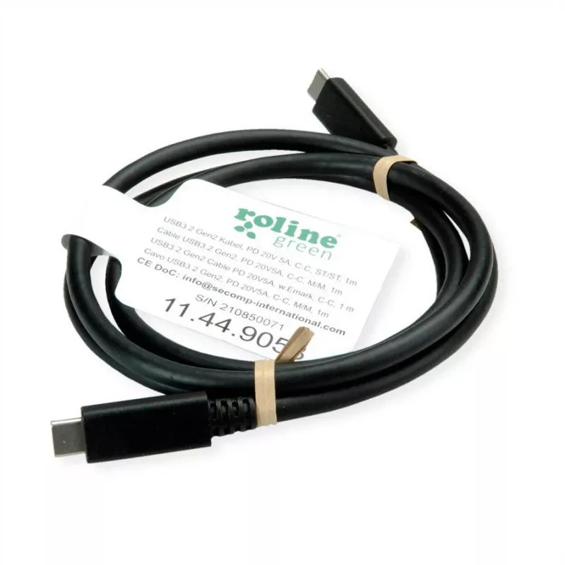 ROLINE USB3.2Gen2 kábel PD 20V5A Type-C-C ST/ST 0,5 m - kábel - Digital/Dáta - 0,5 m (11.99.9057)