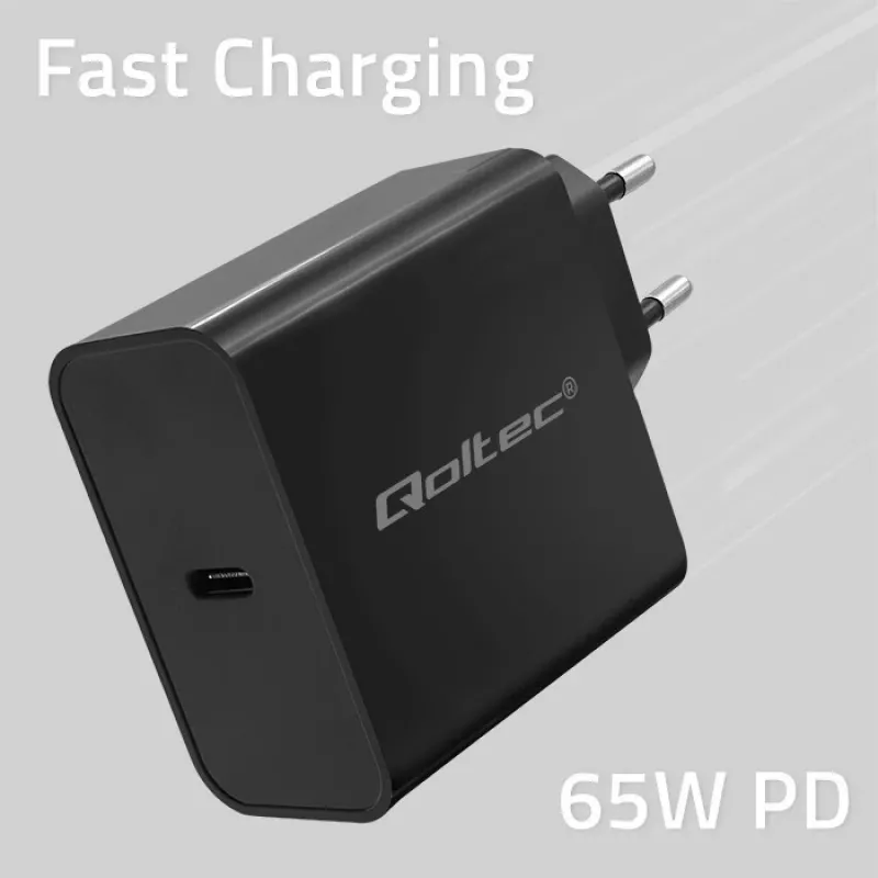 Nabíjačka QOLTEC Super Quick PD 65W USB‑C Power Delivery 5–20V, 1x USB‑C, USB PD 3.0, Type-C konektor samec, 65 W
