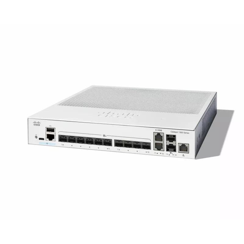 Sieťový switch Cisco Catalyst C1300-12XS Managed L2/L3, 12 x 10Gb SFP+, 240 Gbit/s, 16k MAC, montáž do racku, sivá