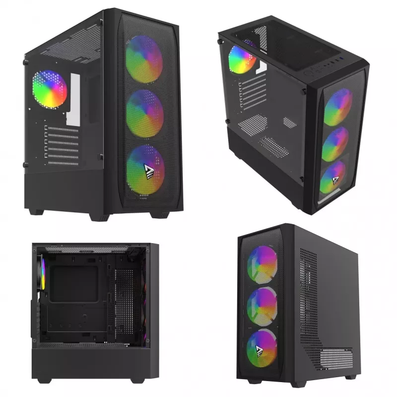 PC skriňa SAVIO Noctis Flow RGB — Cube, ATX/Mini-ITX, 3x 120 mm predné ventilátory, bočné okno z tvrdeného skla, max. GPU 35 cm