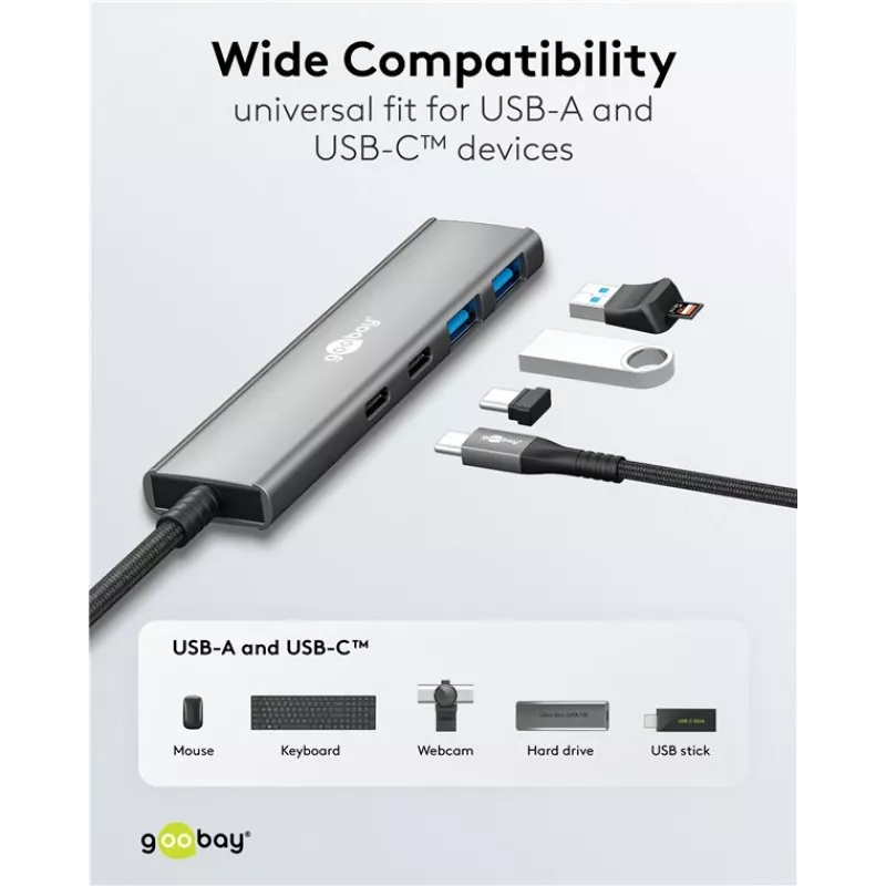 Goobay Slim 4-port USB hub USB-C na/USB-A 5 Gbit/s - Plug USB 3.2 (76563)