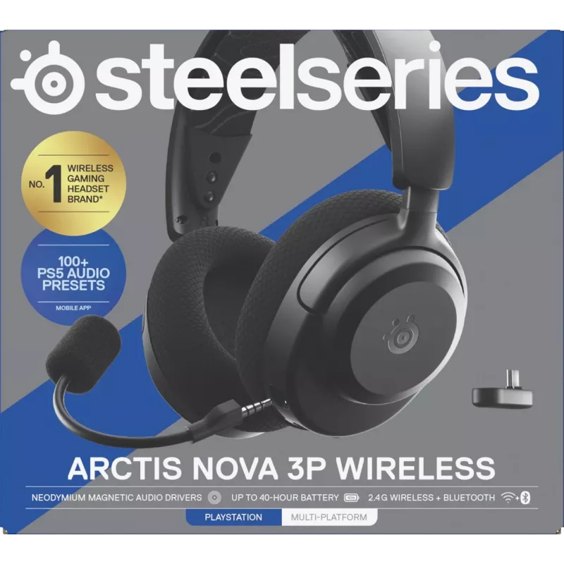 SteelSeries Arctis Nova 3P Wireless bezdrôtový herný headset, Bluetooth/2,4 GHz, čierny