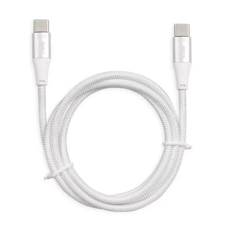 Kábel USB-C na USB-C IBOX IKUTC2W 2 m, USB 2.0, 3 A, biely, textilný oplet