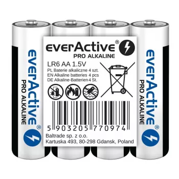 Alkalické batérie everActive LR6 AA 4 ks balenie — 1,5 V, 3000 mAh, 50,5 × 14,5 mm