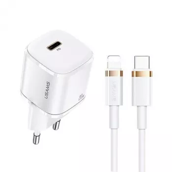 USAMS T36 Mini USB-C sieťová nabíjačka, 20 W, PD 3.0, s 1 m USB-C na Lightning káblom