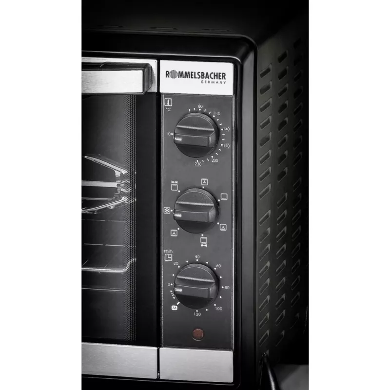 Elektrická rúra Rommelsbacher BG 1550 čierna, 30 l, 80–230 °C, 7 režimov, rotačný ražeň, 120-minútový časovač