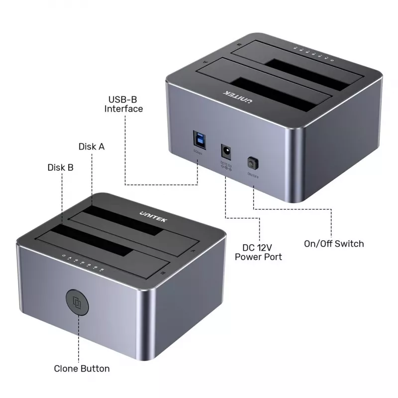 Unitek klonovacia stanica 2X SATA 2,5/3,5 USB 5GB