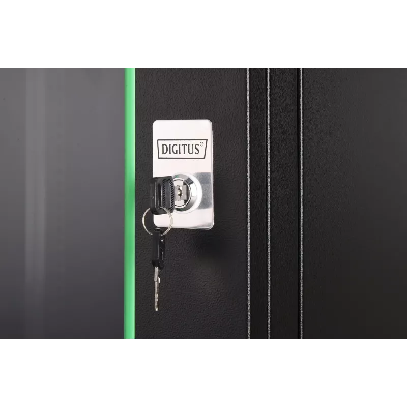 Nástenný sieťový rozvádzač DIGITUS Dynamic-N DN-37111 — 12U, 600 x 600 mm, IP20, kľúčový zámok