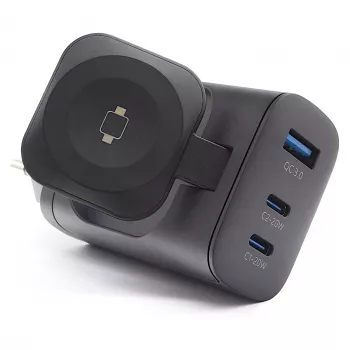 RealPower 450476 mobilná nabíjačka powerbank, smartwatch, tablet čierna AC bezdrôtové nabíjanie rýchle nabíjanie do interiéru
